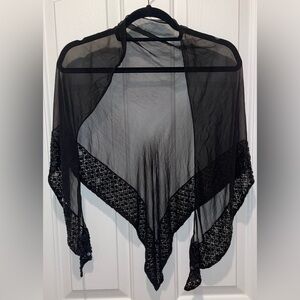 Elegant Sheer Lace Sequin Beaded Dress Black Silk Shawl Shoulder Wrap